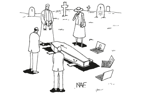 ‘Firstly, thank you for coming and a special thanks to the Skype mourners.’