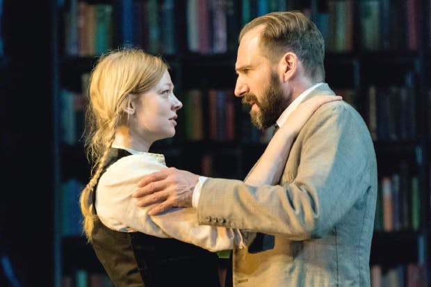Sarah Snook as Hilde Wangel and Ralph Fiennes as Halvard Solness in ‘The Master Builder’