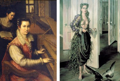 Self-portrait at the spinet by Lavinia Fontana, 1578 and ‘Birthday’ by Dorothea Tanning, 1942