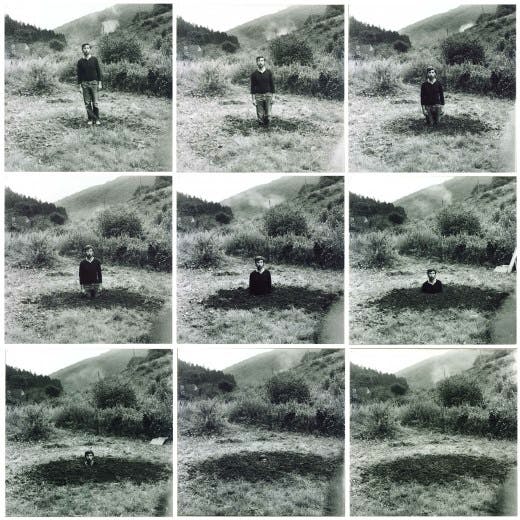 Keith Arnatt's 'Self-Burial (Television Interference Project)', 1969