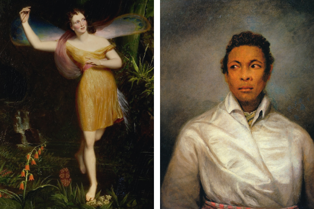 Left: Priscilla Horton as Ariel in The Tempest, by Daniel Maclise, 1838. Right: Ira Aldridge as Othello by James Northcote, 1826.