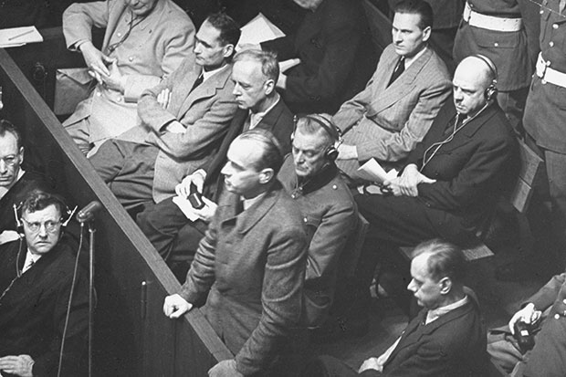 Nazis in the dock: Hans Frank replies to questioning during the Nuremberg Trials