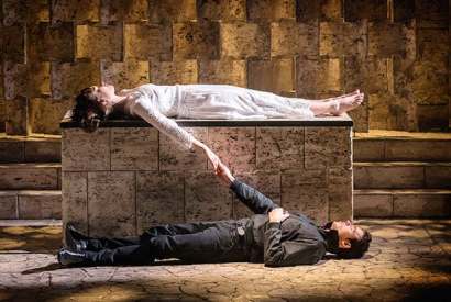 Lily James as Juliet and Richard Madden as Romeo