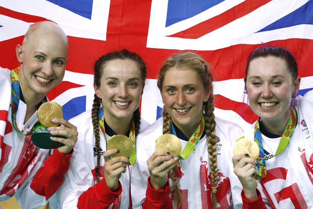 Gold medallists Joanna Rowsell-Shand, Elinor Barker, Laura Trott and Katie Archibald (Photo: Getty)