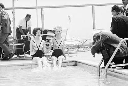 Models wearing the original topless bathing suit by Rudi Gernreich