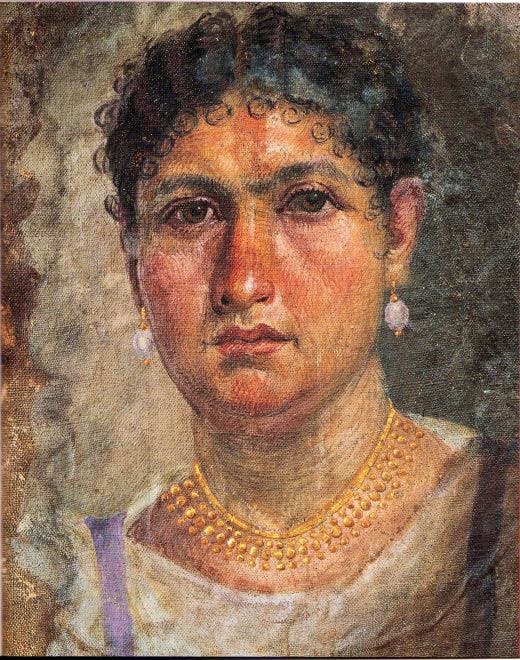 Mummy portrait of Lady Aline, Roman period, from Faiyum, Egypt, painted on wood panel