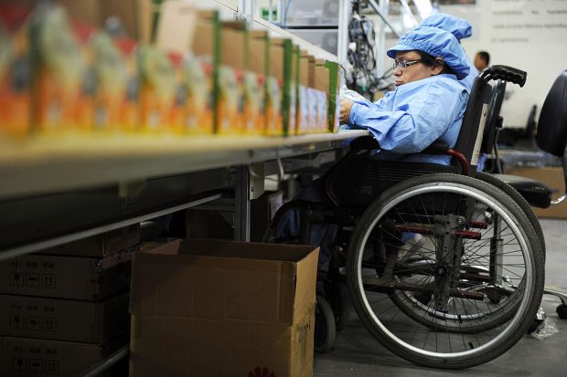 A worker on a wheelchair