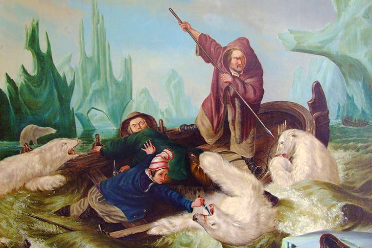 Whalers defend themselves against polar bears (German school, 1870s)