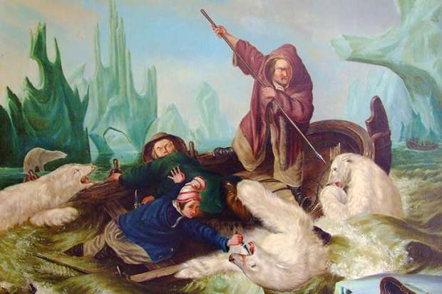 Whalers defend themselves against polar bears (German school, 1870s)