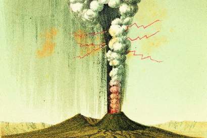 ‘Explosive eruption of Vesuvius viewed from Naples, October 1822’ by George Poulett Scrope Frontispiece from Considerations on Volcanoes, 1825