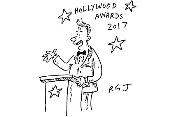 ‘And winners, please remember time is limited, so keep speeches down to four thank-yous and two rants against Trump.’