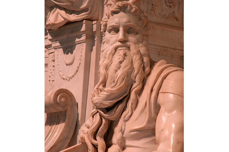 Moses has a formidable authority, with the physique of a bodybuilder and a beard that cascades like Niagara Falls