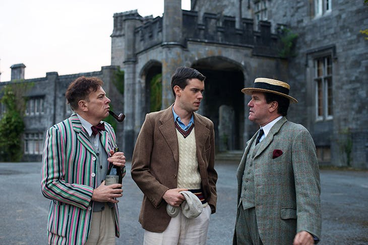 Vincent Franklin (Mr Prendergast), Jack Whitehall (Paul Pennyfeather) and Douglas Hodge (Captain Grimes) in ‘Decline and Fall’
