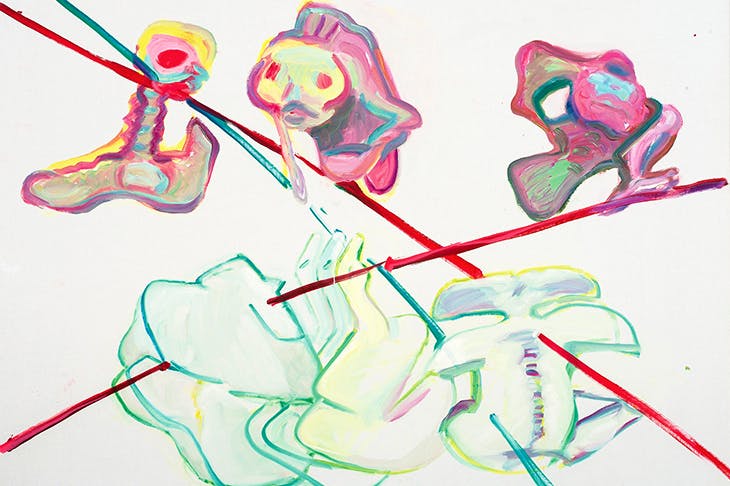 ‘Schicksalslinien/Be-Ziehungen VIII’ (‘Lines of Fate’/’Re-lations VIII’), 1994, by Maria Lassnig