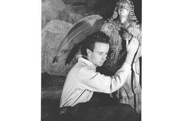 Denton Welch with baroque angel at Hadlow Road, Tonbridge, 1937