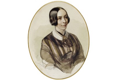 Watercolour sketch of Jane Carlyle by Karl Hartmann (1850)