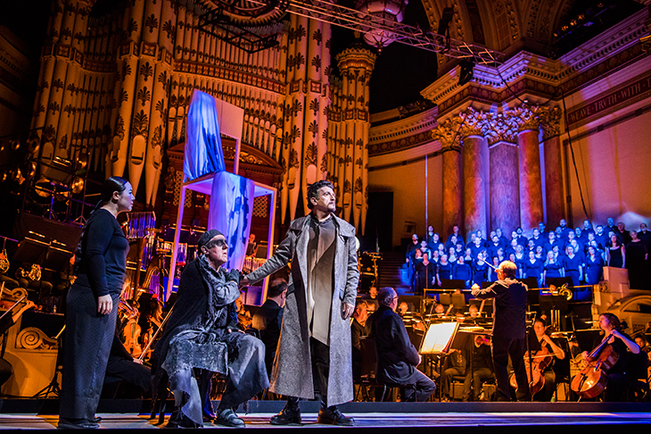 Sunyoung Seo as Liù, Alastair Miles as Timur and Rafael Rojas as Calaf in Opera North’s production of Turandot