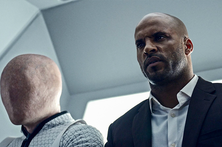 The bemused protagonist with a stupid name: Ricky Whittle as Shadow Moon in American Gods