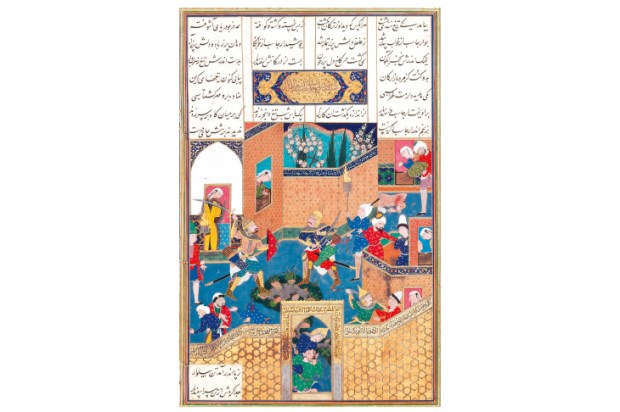 ‘Isfandiyar Slays Arjasp and Takes the Brazen Hold’. From Shah Tahmasp’s Shahnama (Tabriz, 1520s-1530s)