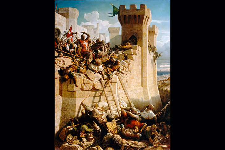 The Templars’ final disaster: Guillaume de Clermont on the ramparts of Acre in 1291. Painting by Dominique Papety