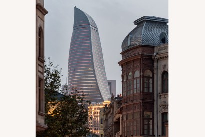 Reinventing Baku: one of the three Flame Towers, comprising apartments, offices and a hotel, which dominate the old town. The project, costing an estimated US$350 million, was completed in 2012