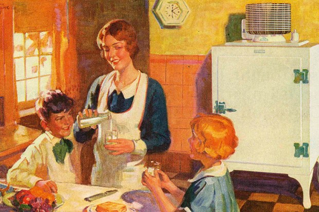 The making of a happy home: cold milk for tea. A 1930s advertisement for General Electric