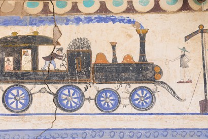 Early 20th-century wall painting in the ‘open-air museum’ town of Mandawa, Rajasthan