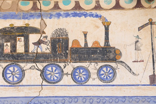 Early 20th-century wall painting in the ‘open-air museum’ town of Mandawa, Rajasthan
