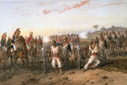 The execution of mutineers by the Bengal Horse Artillery, in a painting by Orlando Norie