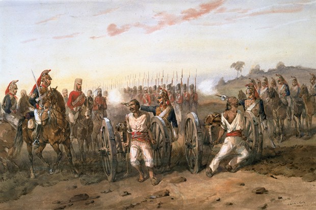 The execution of mutineers by the Bengal Horse Artillery, in a painting by Orlando Norie