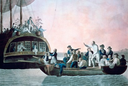 Bligh and crew are set adrift from the Bounty, in a painting by Robert Dodd