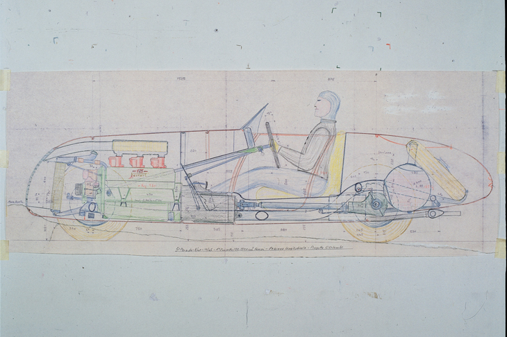 Draft of the first Ferrari car, 125 S, designed by Gioachino Colombo, 1945