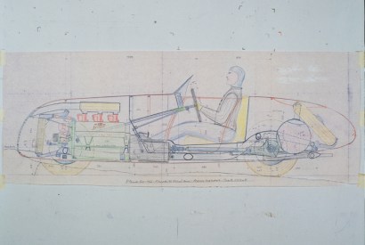 Draft of the first Ferrari car, 125 S, designed by Gioachino Colombo, 1945