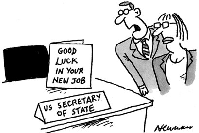 ‘Is that Mike Pompeo’s welcome or leaving card?’