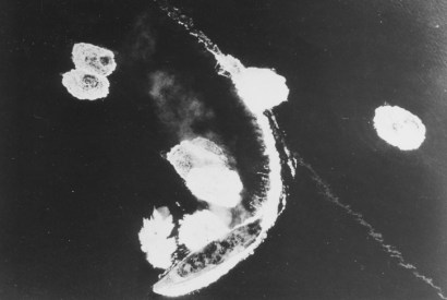The Yamato wheels in a tight curve in an effort to avoid aerial bombardment