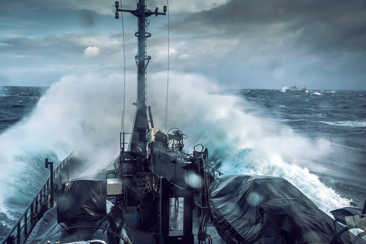 The Bob Baker trails the Thunder through six-metre swells