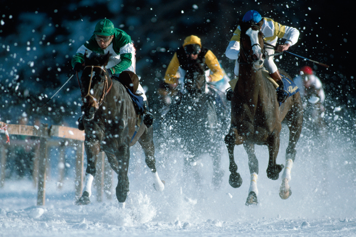 Racing on the frozen lake at St Moritz, Switzerland