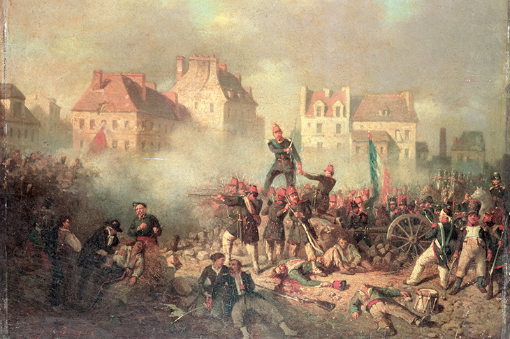 Before fleeing to London, Emmanuel Barthélemy commanded a barricade during the June Days uprising in Paris in 1848. Painting by Tony-François de Bergue