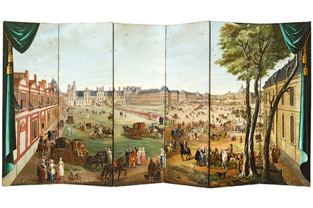A folding screen depicting views of Versailles