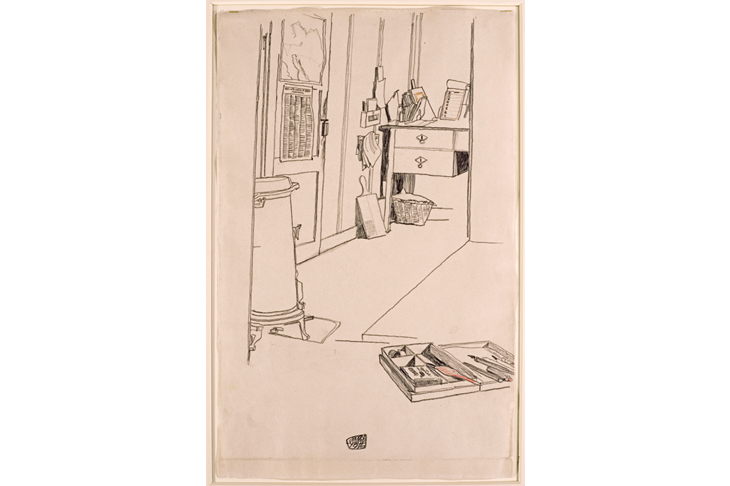 ‘Office at the Mühling prisoner-of-war camp’, 1916, by Egon Schiele