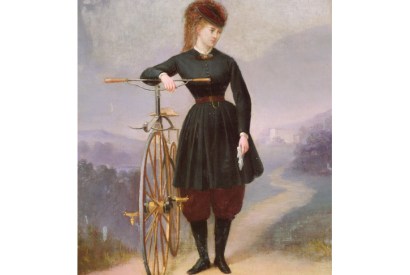 The actress and singer Blanche d’Antigny with her velocipede