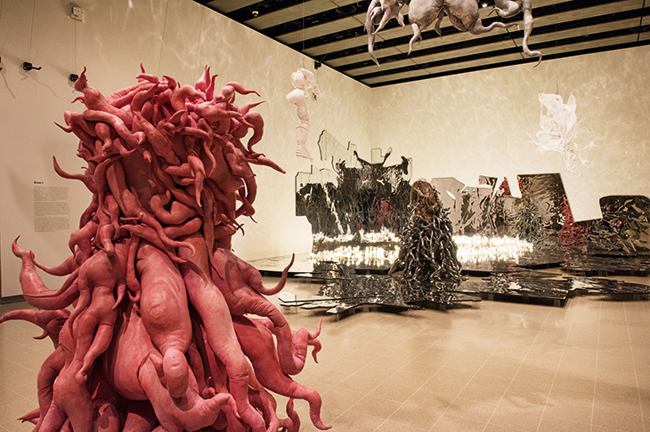 Lee Bul’s ‘Monster: Pink’ (foreground) and ‘Crashing’ (background)