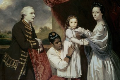 Joshua Reynolds’s portrait of Tysoe Saul Hancock, his wife Philadelphia (née Austen) and daughter Eliza (rumoured to have been the child of Warren Hastings) with their Indian maid Clarinda, c. 1764–5. Eliza was Jane Austen’s cousin and later sister-in-law, and is said to have inspired several of Austen’s characters, including the playful Mary Crawford in Mansfield Park