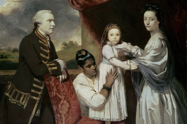 Joshua Reynolds’s portrait of Tysoe Saul Hancock, his wife Philadelphia (née Austen) and daughter Eliza (rumoured to have been the child of Warren Hastings) with their Indian maid Clarinda, c. 1764–5. Eliza was Jane Austen’s cousin and later sister-in-law, and is said to have inspired several of Austen’s characters, including the playful Mary Crawford in Mansfield Park