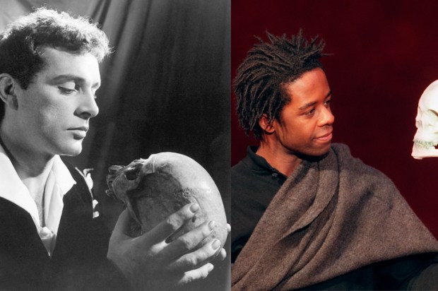 Richard Burton at the Old Vic in 1953. and Adrian Lester in Peter Brook’s 2001 production