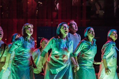 Chorus of approval: the ENO chorus gives it the full Broadway, triple threats to a man, in Benjamin Britten’s Paul Bunyan (Photo: Genevieve Girling)