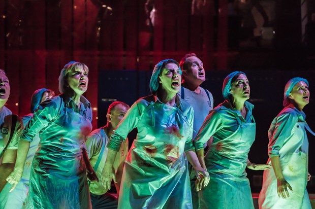 Chorus of approval: the ENO chorus gives it the full Broadway, triple threats to a man, in Benjamin Britten’s Paul Bunyan (Photo: Genevieve Girling)