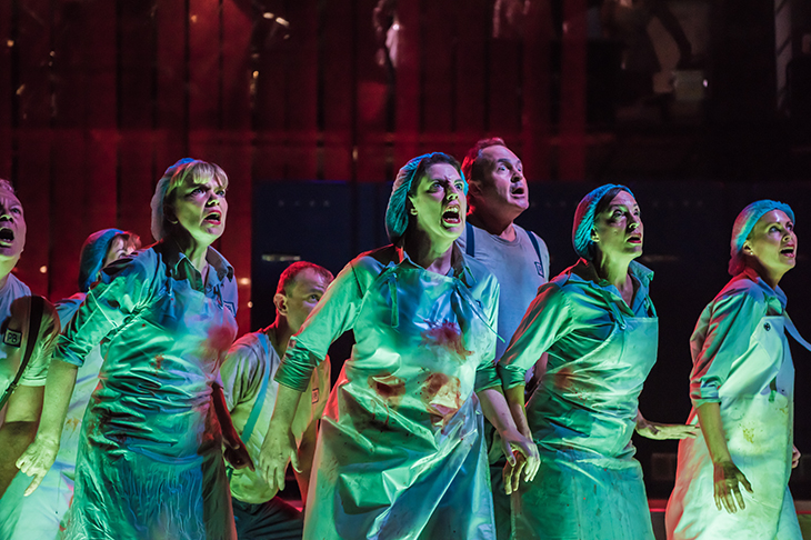 Chorus of approval: the ENO chorus gives it the full Broadway, triple threats to a man, in Benjamin Britten’s Paul Bunyan (Photo: Genevieve Girling)