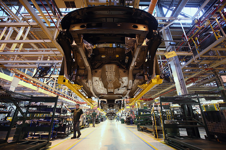 The production line at the Jaguar Land Rover factory in Solihull, England. Photo: Getty