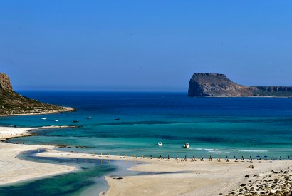 View of the Balos beach on the Gramvousa peninsula, northwestern Crete Island on July 15, 2010. AFP PHOTO / LOUISA GOULIAMAKI (Photo credit should read LOUISA GOULIAMAKI/AFP/Getty Images)